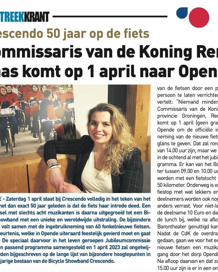 1 april viert Crescendo 50 jaar op de fiets!